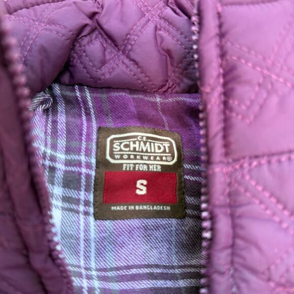 C.E. Schmidt Workwear Purple Plaid Flannel Lined Vest Size Small Work Quilted - Picture 4 of 4